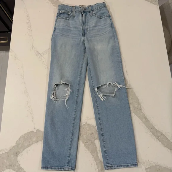 Madewell The Perfect Vintage Straight Denim Jeans Women’s 25 Danny Wash Knee Rip - Picture 6 of 13